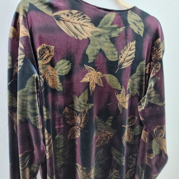 VTG Impressions Top Women's L Purple Eggplant Green Leaves Tunic Long Sleeve - Picture 5 of 13